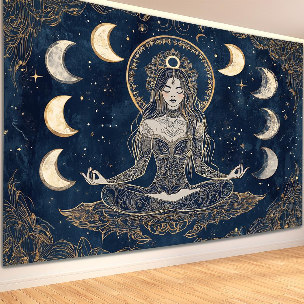 VIKAMA Moonlight Witch Meditation Tapestry Starry Moon Meditation Space Bohemian Style Bedroom Living Room Decor 74x94cm(29x37in)