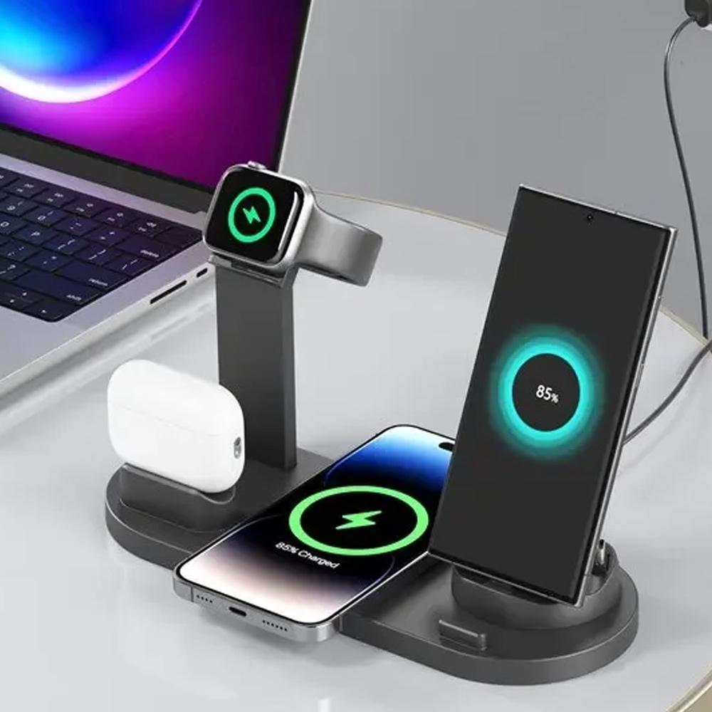 Soporte Cargador Inalámbrico 4 en 1 de 60W Para iPhone 15 14 13 12 X Samsung Galaxy S22 S21 Reloj Airpods Estación Dock de Carga Rápida