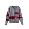 Retro Color-blocking Striped Knitted Cardigan for Women, Autumn Round-neck Single-breasted Sweater, A Unique and Versatile Top
