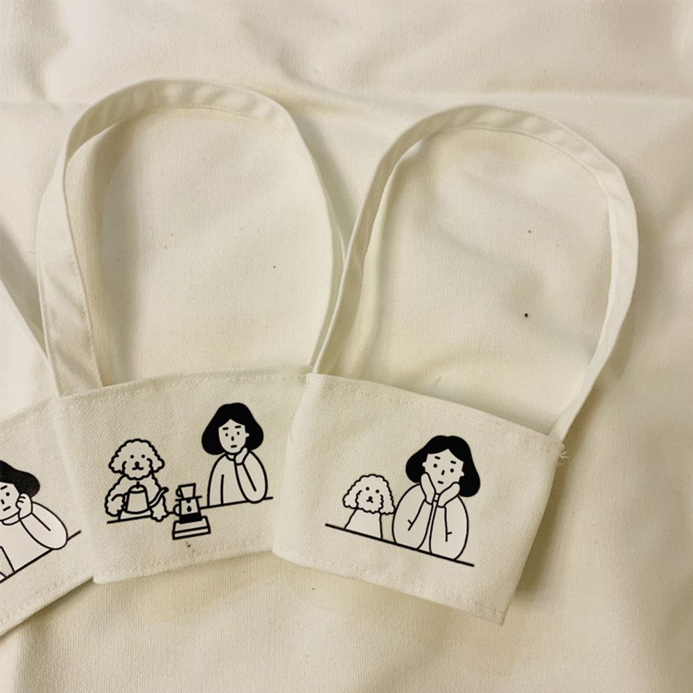 Hand Shake Cup Insulated Reusable Girl and Dog Beverage Cups Holders Canvas Coffee Tea Mug Bag