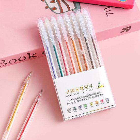 Highlighter Pen Set Transparent Body Multicolored Painting Pen with Glitter Sparkling Effect Smooth Metal Tip Ink Highlighter for Note Marking