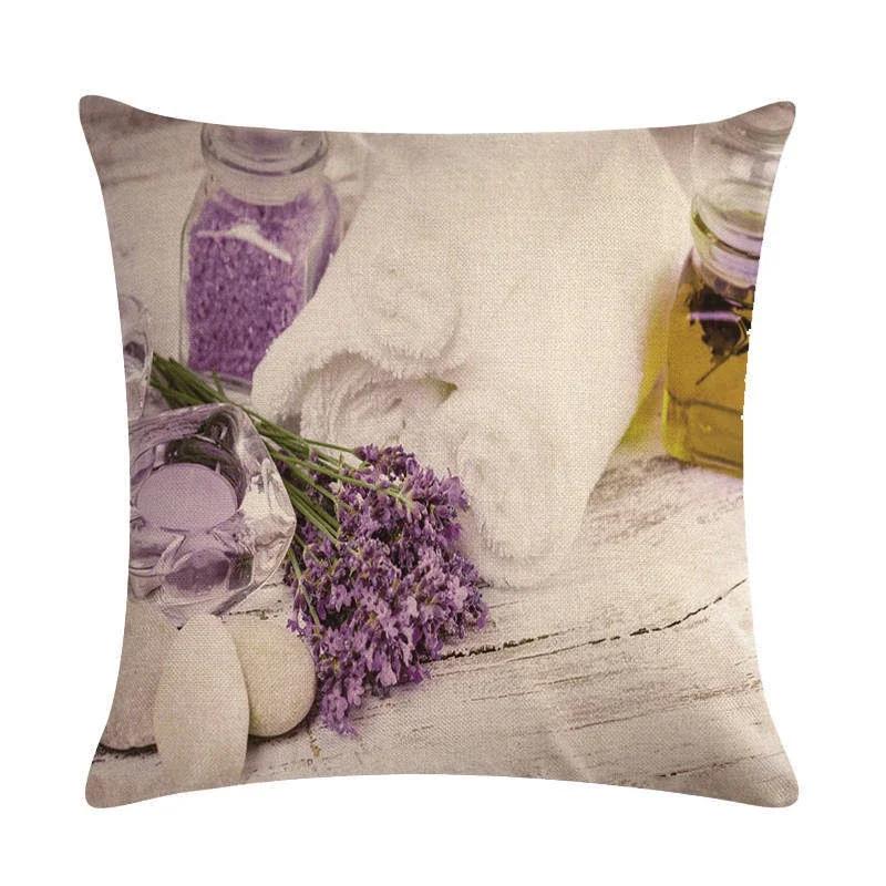 Schönes Lavendelmuster Leinen Überwurf Kissenbezug Auto Wohnzimmer Schlafzimmer Sofa Dekorative Kissenhülle 45*45cm