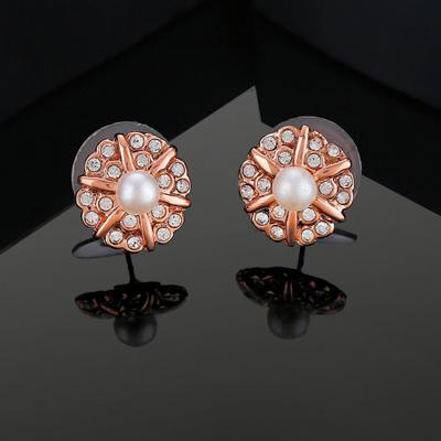 Designer Flower Crystal Rose Gold Stud Earrings For Women