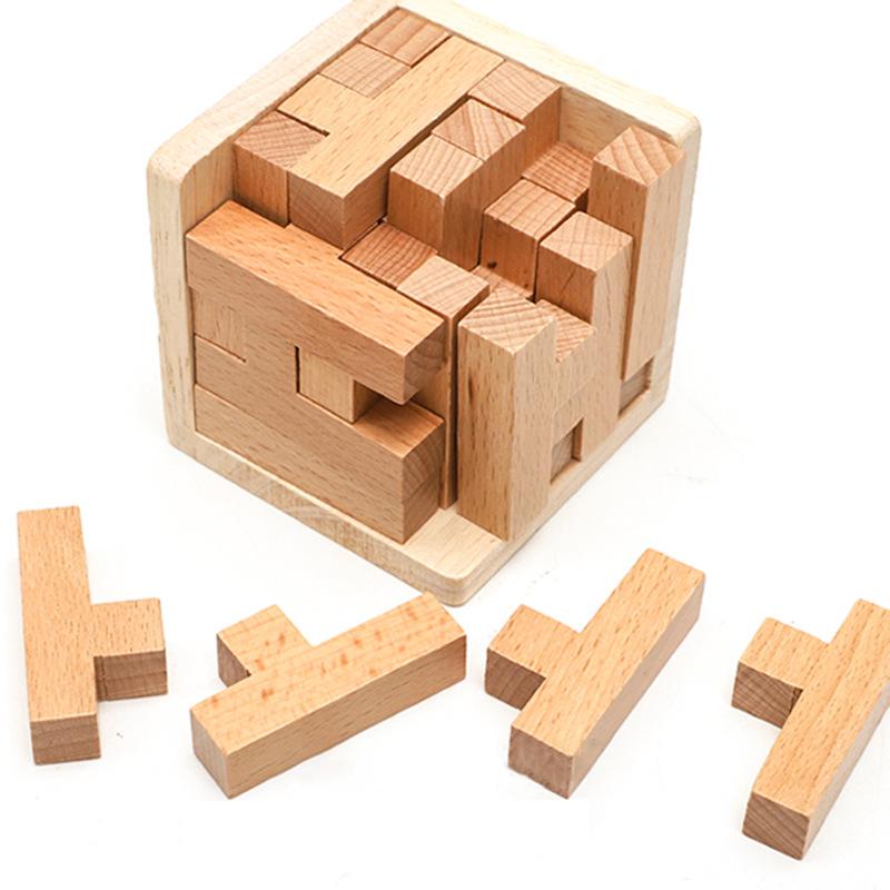 Hölzerne 3D-Puzzles mit 25 T-förmigen Blöcken, Klassische Luban-Schlosswürfel-Puzzlespielzeuge, Intellektuelles Spiel für Kinder und Erwachsene