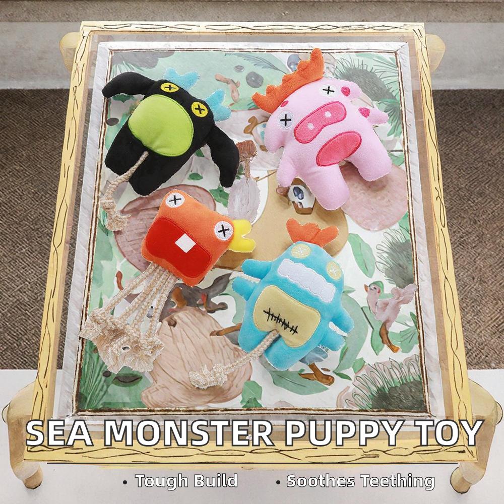 Cute Cartoon Polyester & Cotton Rope Sea Monster Chew Toy-Heavy Duty Dental Toy for Small Dogs Daily Use 40g