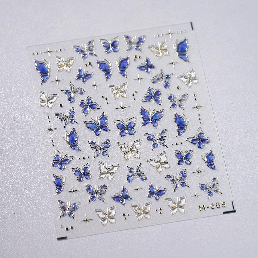 5D illusion polarized butterfly nail sticker pink purple blue fashionable self-adhesive butterfly nail art decoration sticker