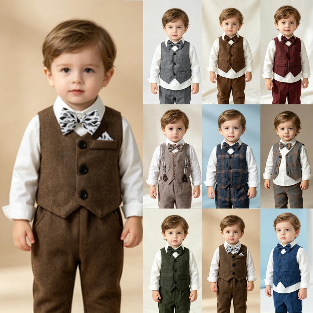 Kleinkind Junge Kariertes Westen-Set für Geburtstagsfeier Outfit Gentleman