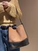 Chic Retro Suede Patchwork Bucket Bag - Versatile Korean Style