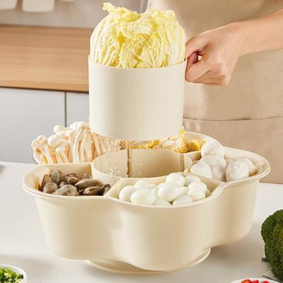 Fruit Vegetable Plate Hot Pot Side Dish Food Grade Detachable 6-Compartments Divided Rotating Washing Basket Kitchen Tool