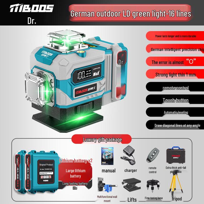 High Precision 16-Line Green Laser Level with Infrared and Strong Light