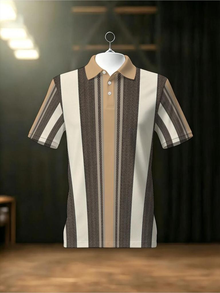 Men's Summer Best-selling Simple Striped Pattern Printed Short-sleeved Polo Shirt for Outdoor Casual Wear and Fashion