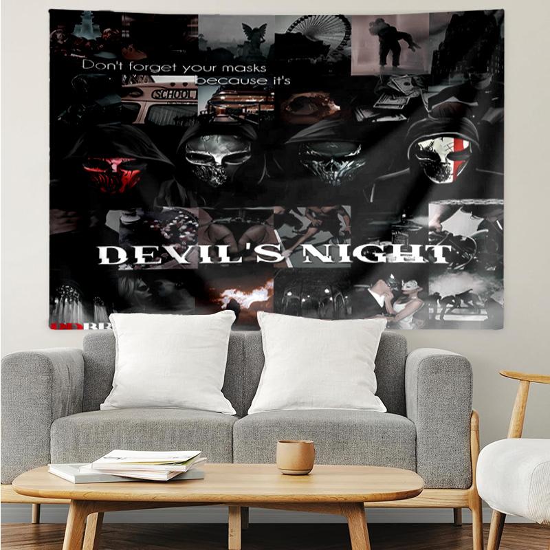 Devil's Night Tapestry for Bedroom Aesthetic Classroom Tapestries Wall Hanging for Living Room Dorm Office,Ideal Creative Gift