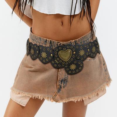Wide Side Cowgirl Waist Belt Korean Style PU Leather Waistbands Love Heart Patchwork Waist  Daily