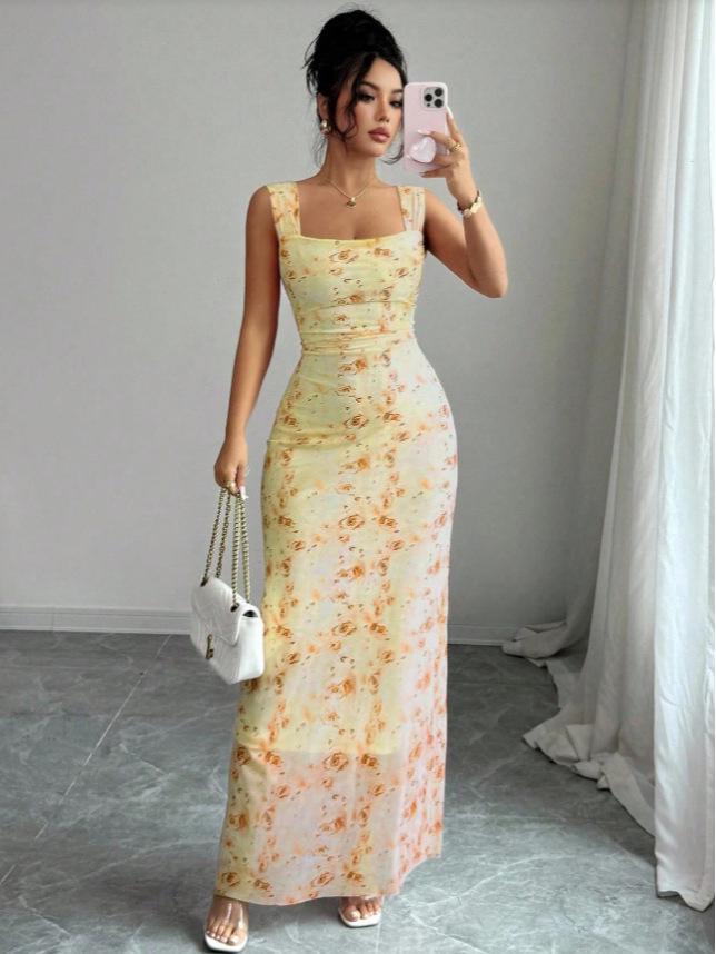 Cross-Border Floral Print Slim Fit Dress (Europe & America)