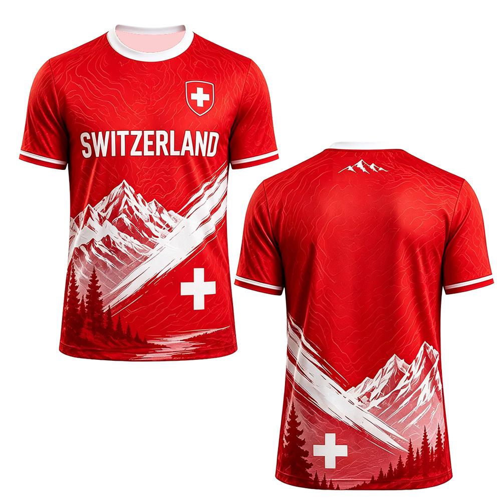 Switzerland Soccer Jersey Swiss Football Breathable Quick Dry Short Sleeve Sport Top Women Men Round Neck Fan Apparel Sportswear
