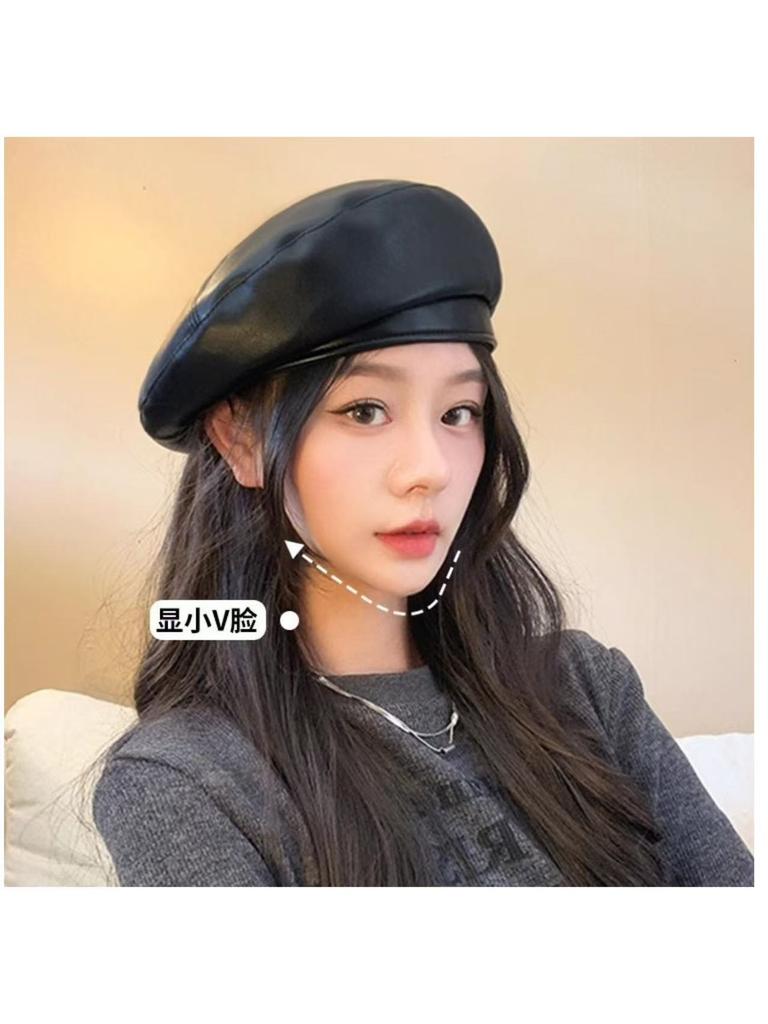 Hat, Women'S Versatile Octagonal Hat, Leather Beret, Painter'S Hat