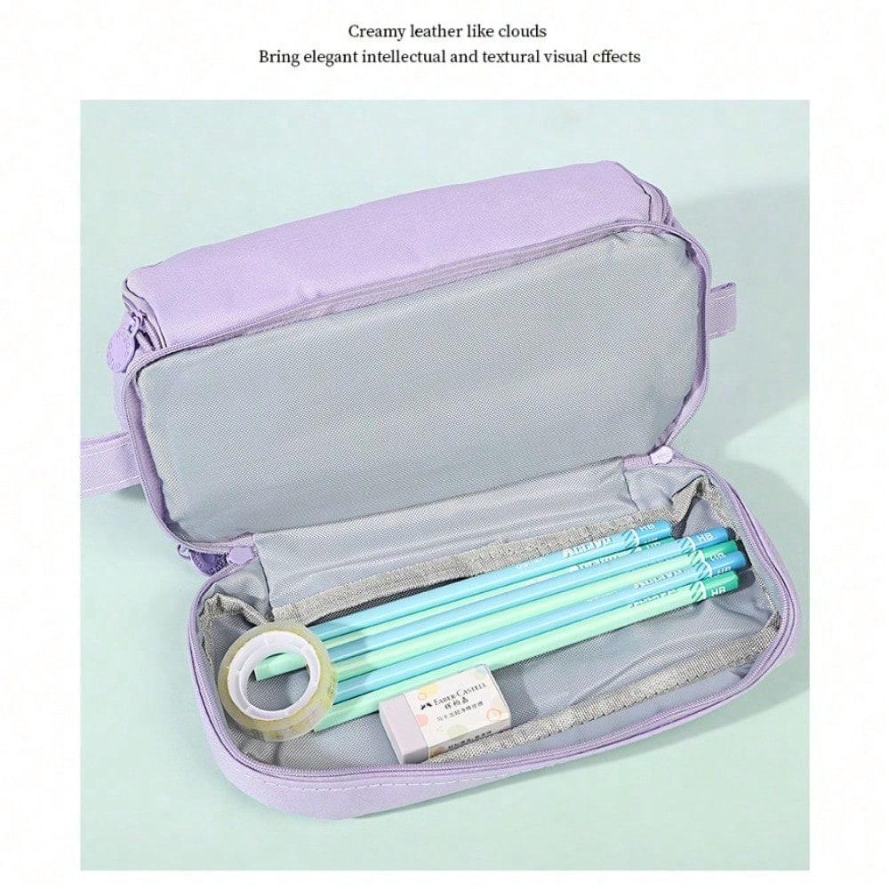 Double-layer Double-window Pencil Bag, Solid Color, Simple Multi-function, Large-capacity Storage Bag, Dirt-resistant Stationery Storage Bag