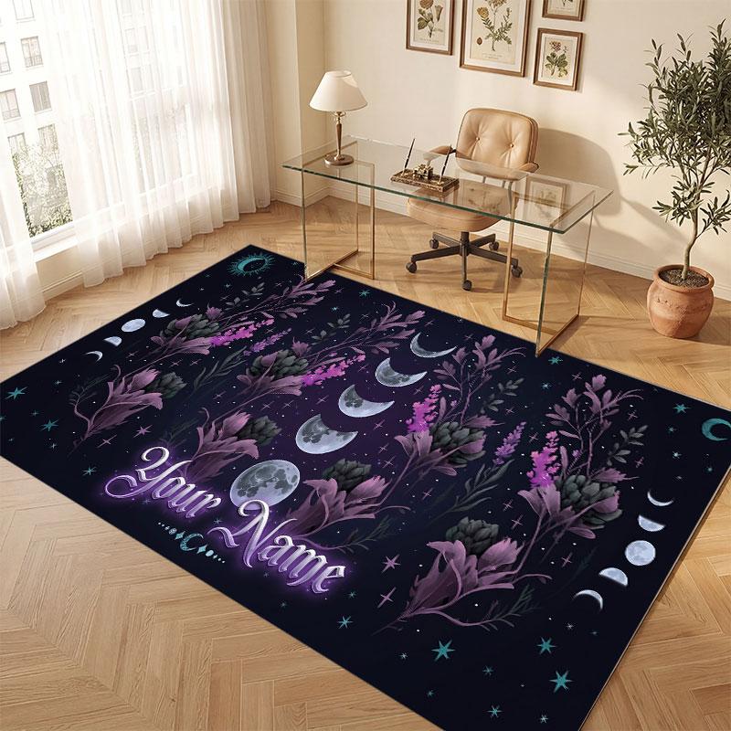 Floral Garden Theme Crystal Velvet Floor Rug Personalized Custom Name Text Warm Carpet Home Decoration