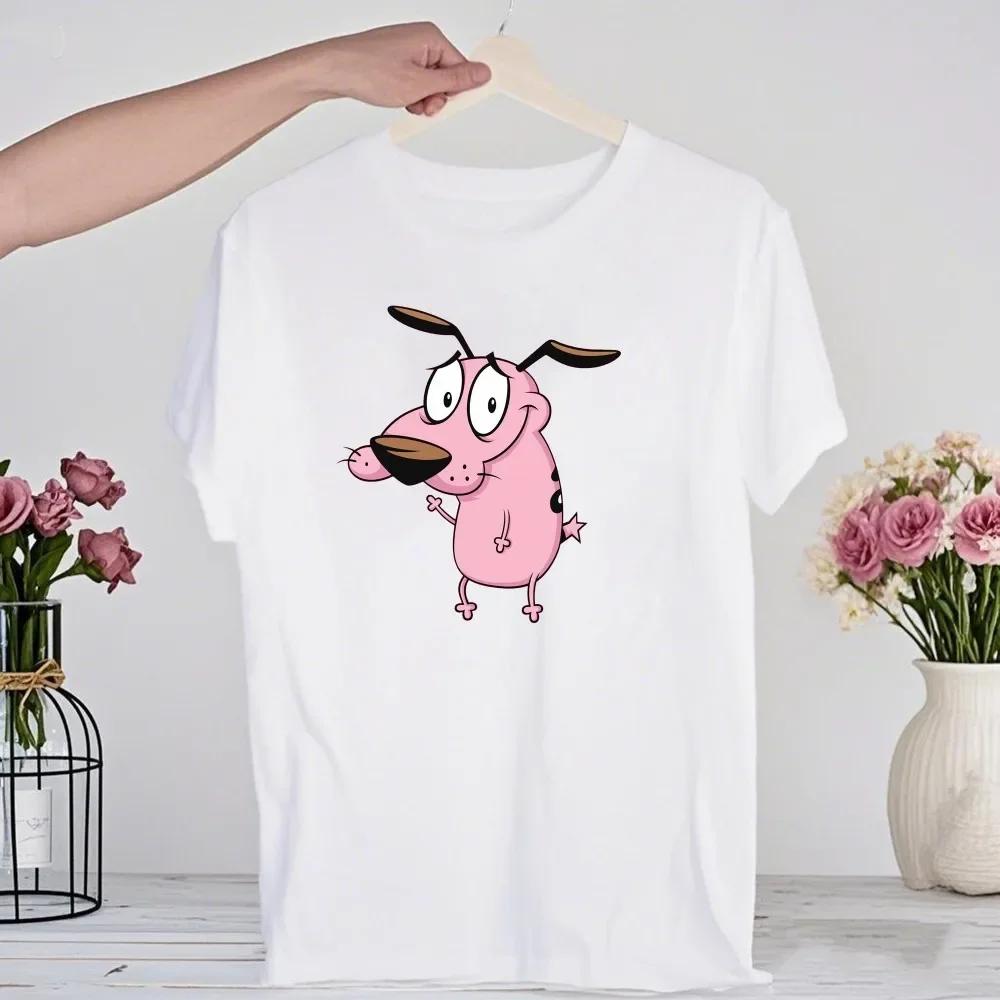 90er Cartoon Courage Der Feige Hund Grafik T-Shirt Retro Street Fashion Sommerkleidung Oberteile Geschenk Männer Frauen Paar Baumwoll-Tees