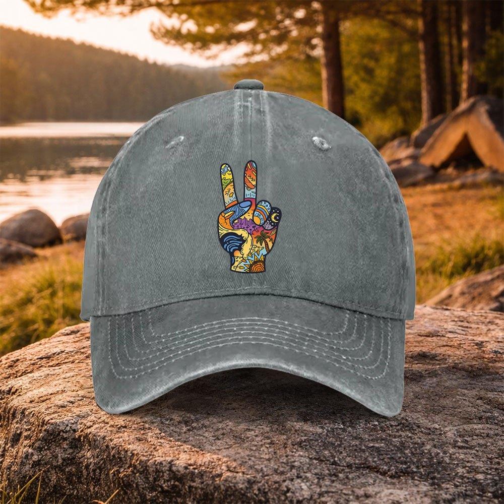 Graffiti  Peace Gesture Washed Baseball Cap Unisex Casual Golf Hat Outdoor Daily Commute