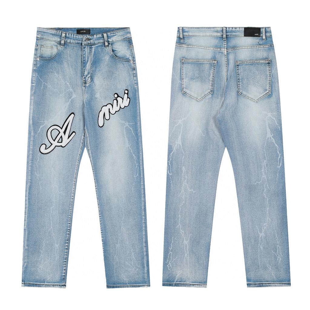 M09 Amiri Herren- und Damen-Jeans im amerikanischen Stil mit Stoffflicken, Löchern, Stickereien, lässige und modische High-Street-Hosen