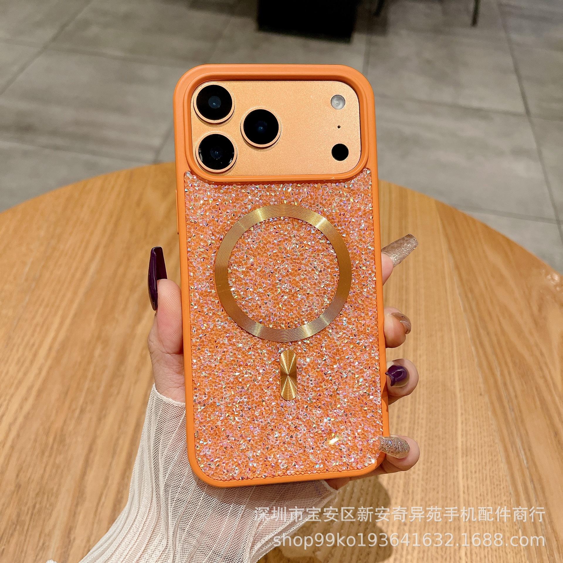 Applicable to iPhone17Promax Advanced Sensing Magnetic Rhinestone European and American Skin Sensing Light Luxury Apple 17 Mobile Phone Case New 17Promax