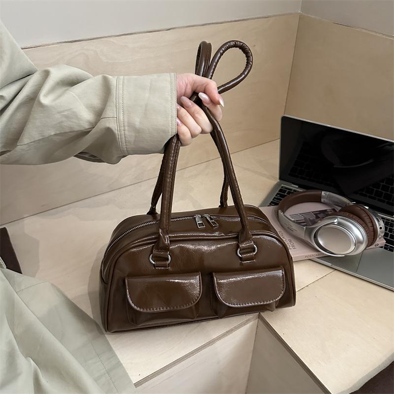 Commuting Large Capacity Solid Vintage Versatile Boston Shoulder Underarm Bag For Women