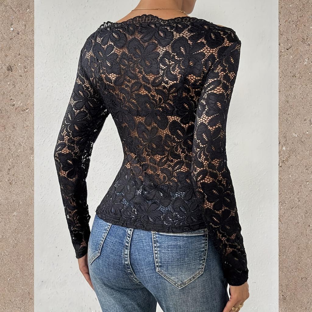 Women's Off,Shoulder Single,Layer Lace Slim Fit T,Shirt Long,Sleeved Top