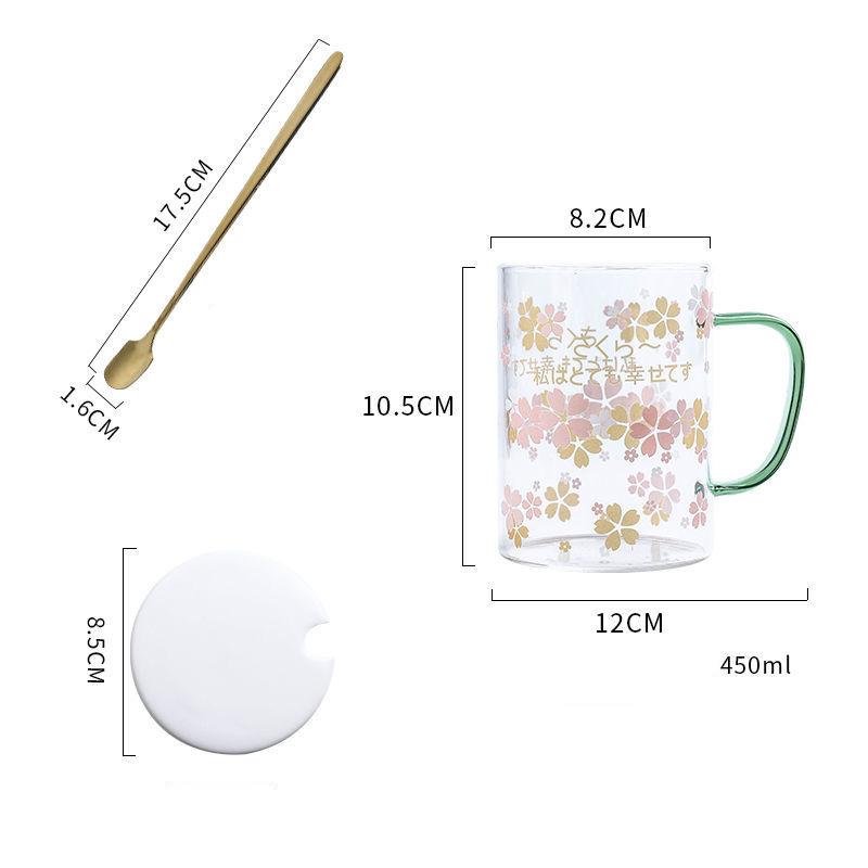 450ML Colour Glass mug Water cup Printing Starry Sky Coffee Mug with spoon lid Breakfast Milk Cup Children's Gift