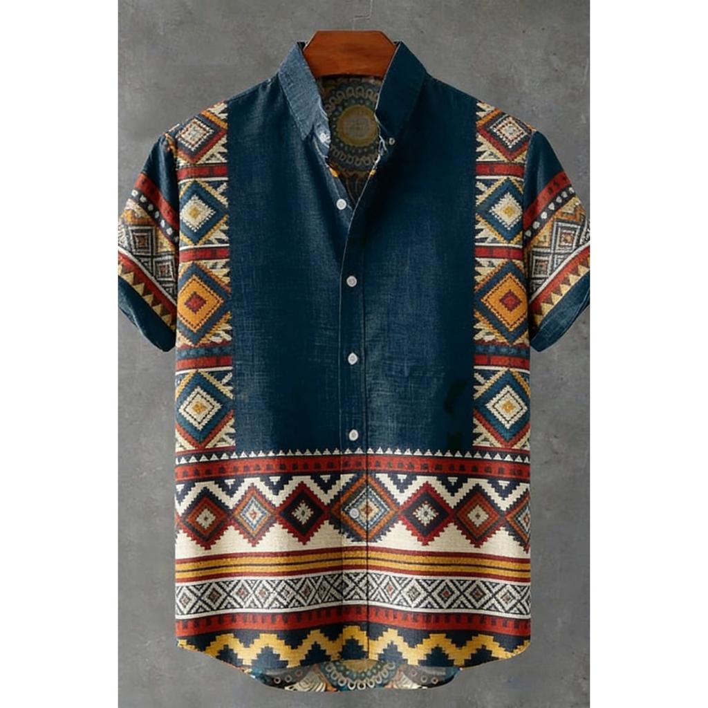 Men's Linen Short Sleeve Shirt Fun Abstract Pattern Printed Shirt Hawaiian Vacation Outdoor Social Fishing Clothing for Men