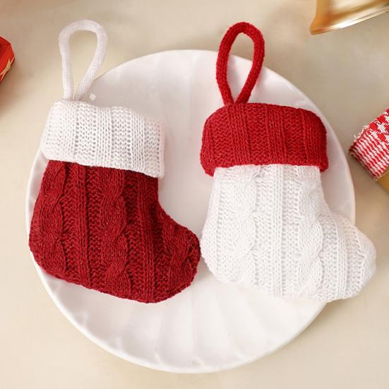 Xmas Tree Hanging Decorations Christmas Tableware Holder, Knitted Stockings Spoon Knife Fork Small Holiday Gift Tags Bag for Fireplace, Tree,