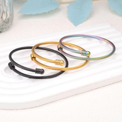 New Stainless Steel Customizable Twist Open Bracelet Titanium Steel Fashion Versatile Open Wire Rope Bracelet