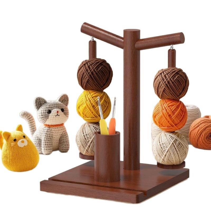 Multifunctional Yarn Dispenser Holder Wooden Thread Spool Organiser Stand for Knitting Tool Sewing Supply Organization