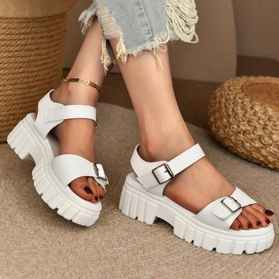Fashion Women Sandals 2025 New Round Toe Open Back Strap Slip-On Shoes for Women Plus Size Casual Thick Sole Solid Color Women Sandals