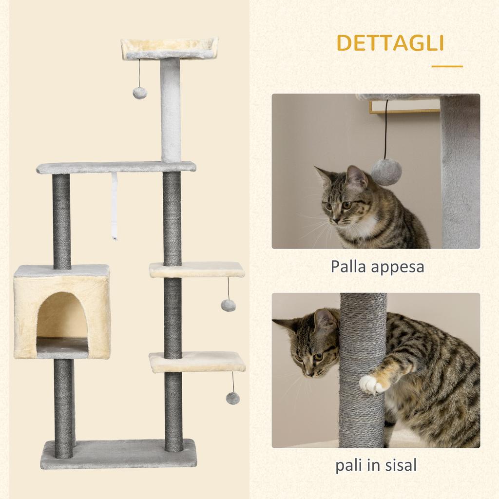 156cm High Cat Scratching Post with Bed, House, and Sisal Scratching Posts