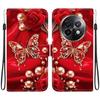 Handmade PU Leather Flip Case for Realme 13+ / Realme 13 Plus Anti-Slip Shockproof Cover with Wrist Strap & Heart/Rose Cat Designs