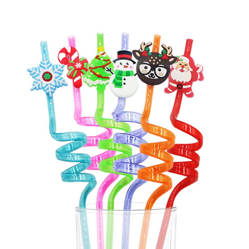 2026 New Christmas Curved Straw Christmas Party Repeatable Straw Cartoon Santa Claus Snowman Style Personalized Party Decor