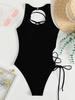 Women's One-Piece Fashion Lace-Up Sexy Color Swimsuit ,With Chest Pad Without Steel Bra,