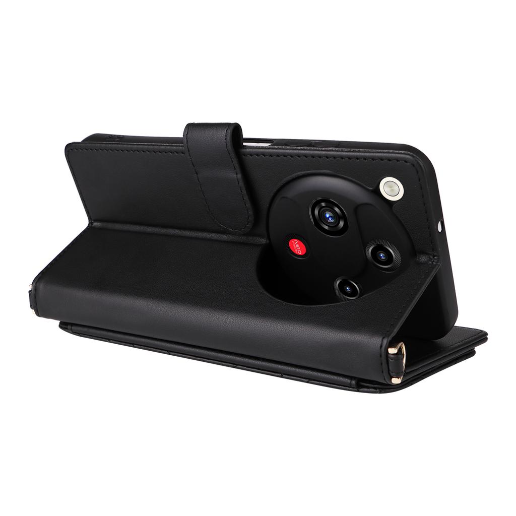 For ZTE Nubia Focus 2 5G Leather Case Stand Wallet Phone Cover with Shoulder/Wrist Strap