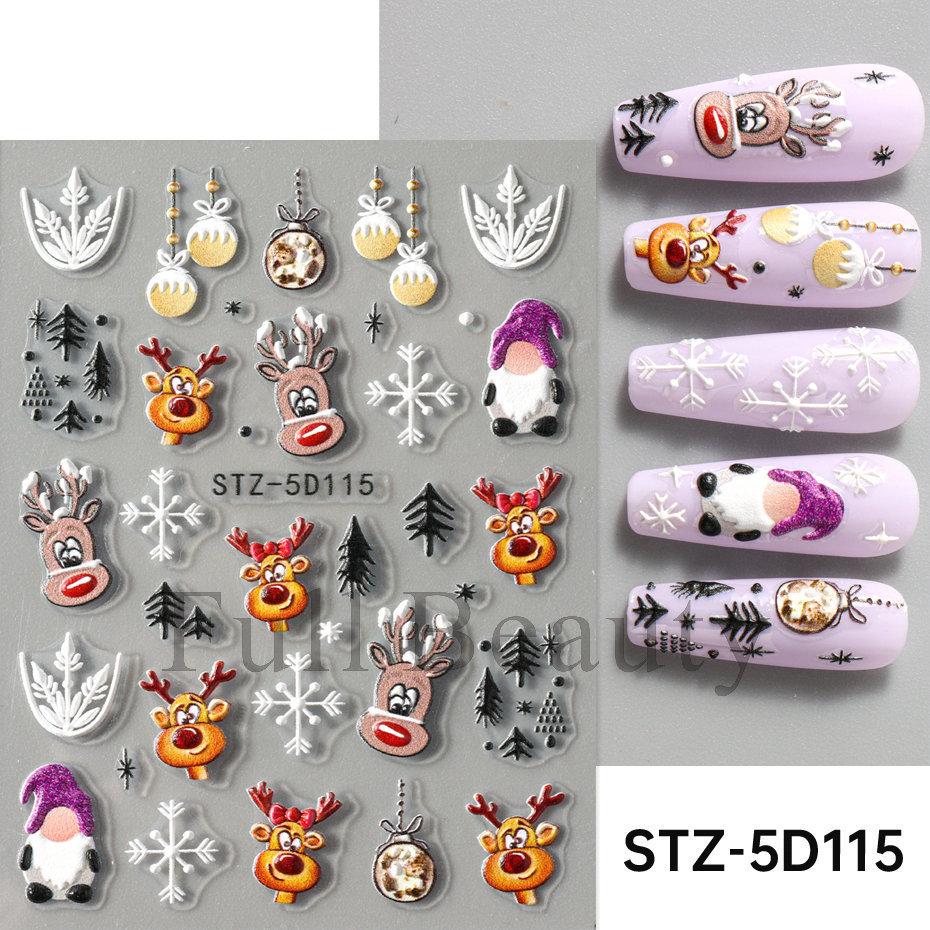 Nail Art Sticker Winter Christmas Snowflake Elk Santa Claus Christmas Ball 5D Embossed Nail Art Sticker
