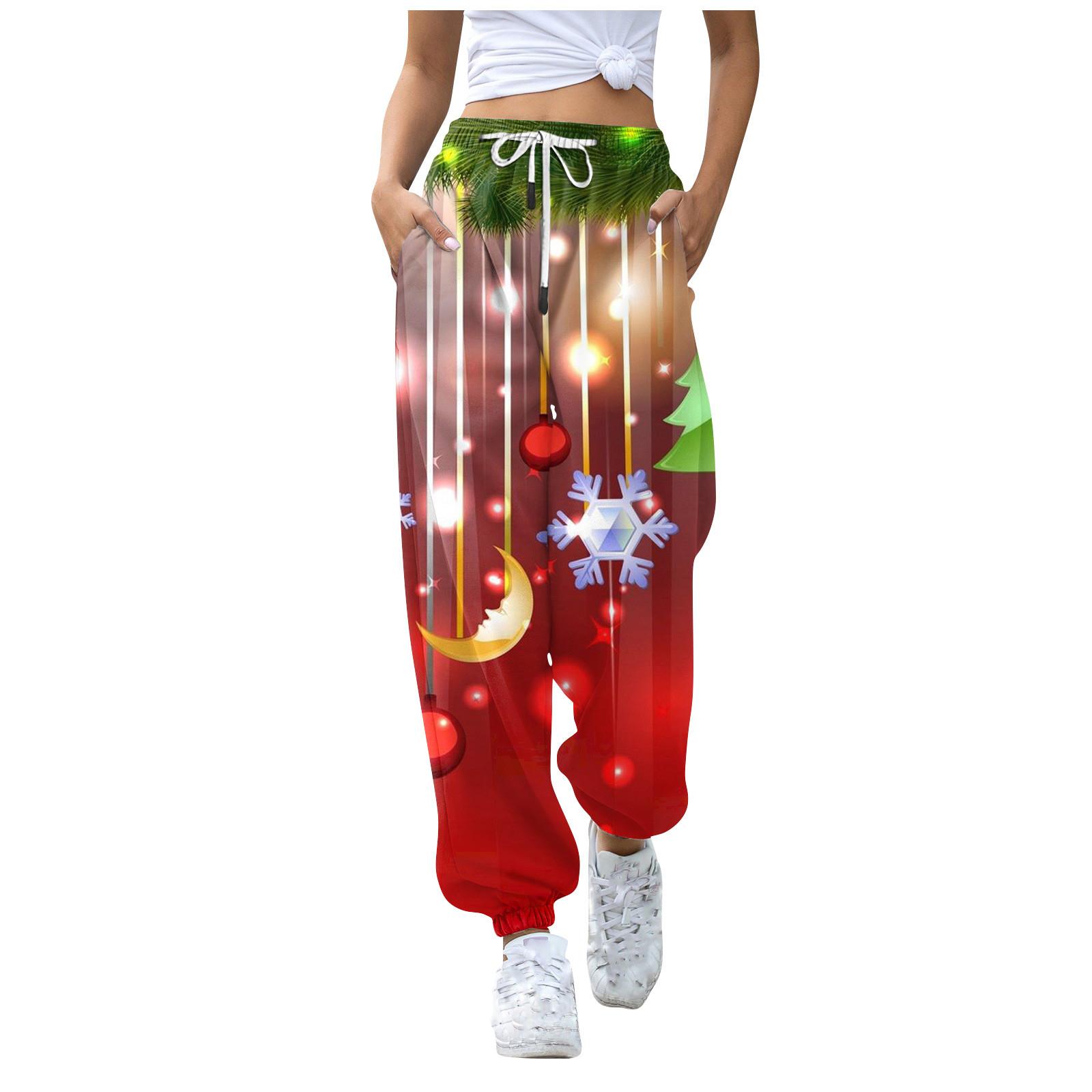 

Жіночі повсякденні модні повсякденні штани з різдвяним принтом, гігієнічні штани, легінси на шнурку з еластичною талією M різнокольоровий