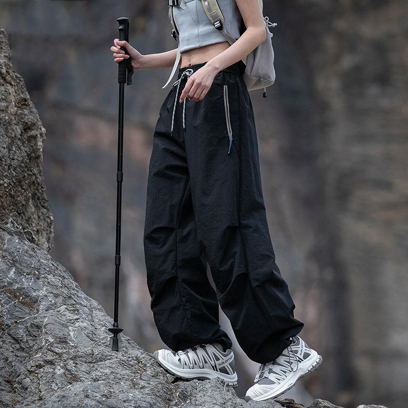 Women Hiking Pant Autumn Outdoor Sports Waterproof Paratrooper Pants Elastic Waist Camping Trousers Solid Cycling Fishing Pants