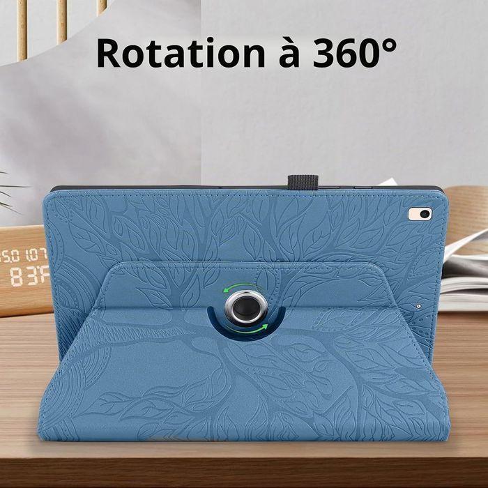Coque + Verre Trempé pour iPad 10,2 Pouces (2019/2020/2021) Etui Rotatif Cuir PU Bleu Motif Arbre
