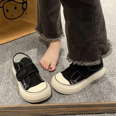 Retro Velcro Big Head Canvas Shoes 2024 Spring and Autumn Korean Version Ins Student Retro Board Shoes Platform Lazy Casual