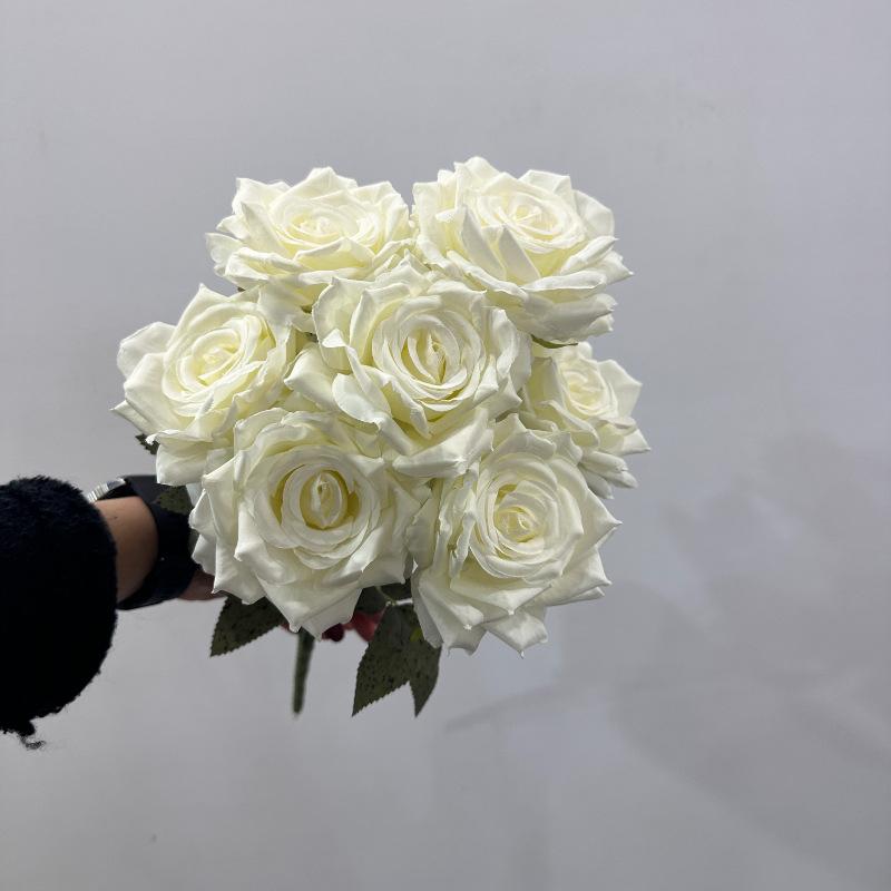 9 Heads Silk Cloth Burnt Orange Rose Bouquet for Wedding Home Party Christmas Decoration Bouquet Artificial Decorative Flowers