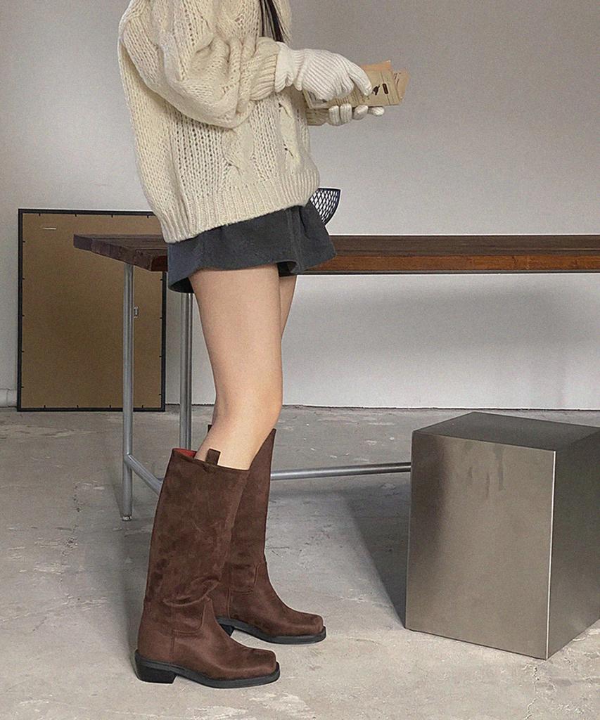 Moodnple Herius Basic Simple Natural Shirred Long Boots 2 Colors 4Cm