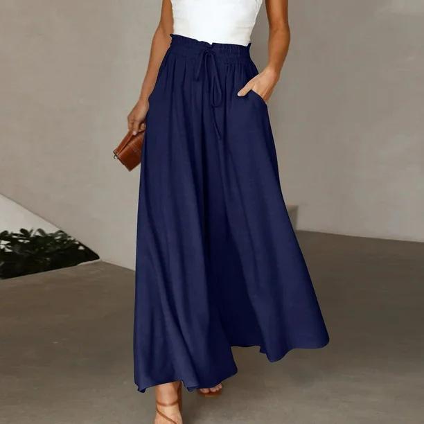 Women High Waist Wide Leg Casual Pants With Drawstring S