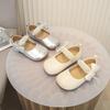 Girls' Mary Jane Leather Shoes: 2026 Spring/Autumn Bowknot Soft Sole Pearl Princess Shoes