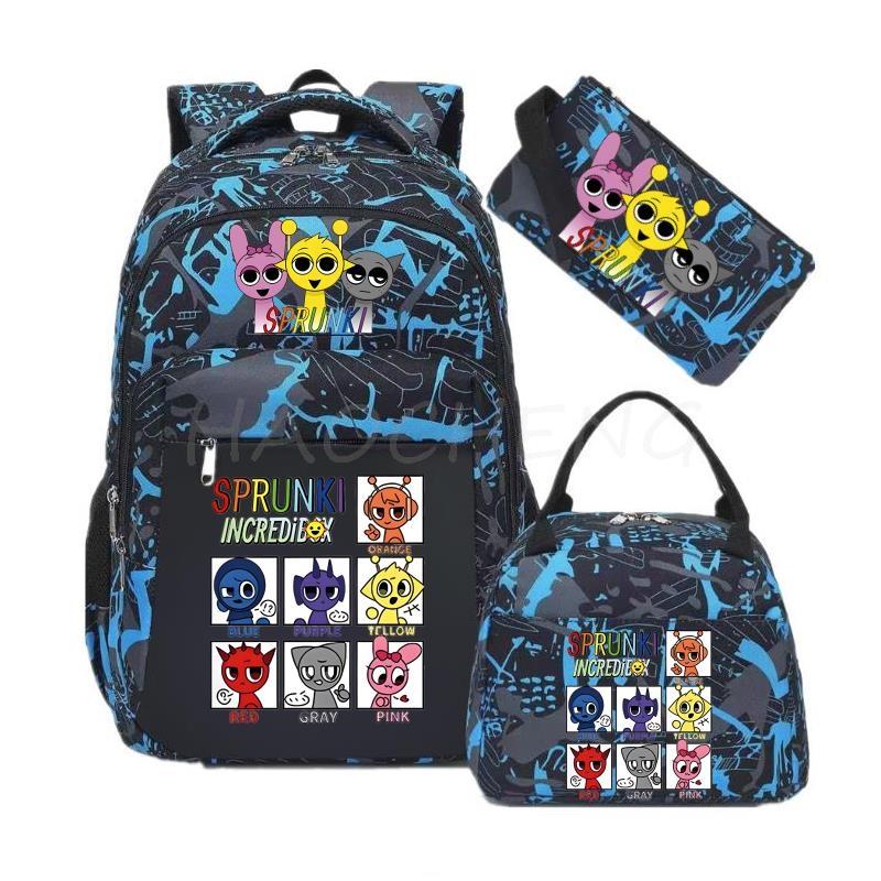 Backpack Sprunki Print 3 Pcs/set With Pencil Case Lunch Bags Kids Anime School Bags Boys Girls Teens Bagpacks
