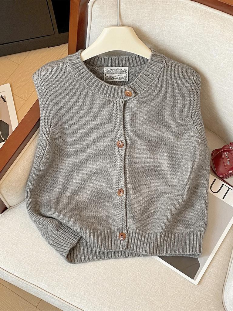 French White Layered Vest Cardigan Sweater Women Fall Winter Slim Fit Loose Knit Sleeveless Open Front Top